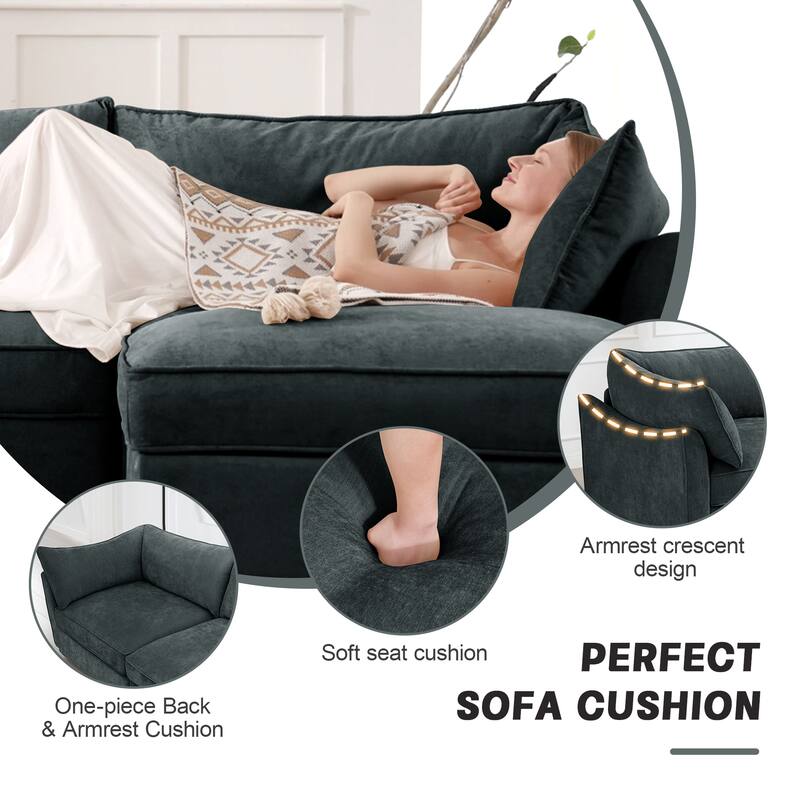 GDFStudio - Chenille 2-Seater 78.7" Sofa with Movable Ottoman and Storage Drawers