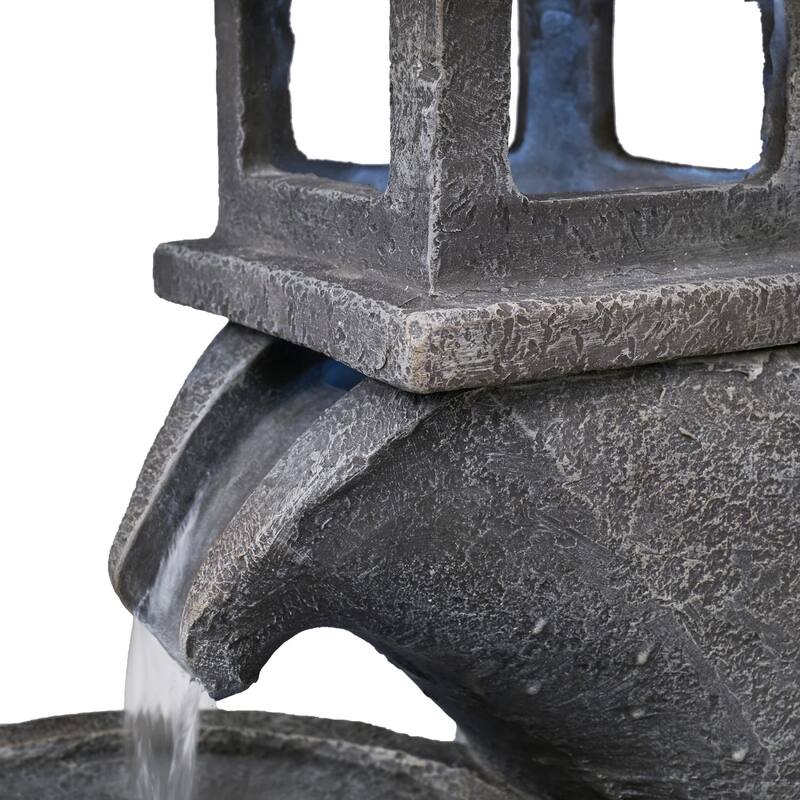 LED Lighted Cascading Pagoda Lamp Outdoor Garden Water Fountain - 26"