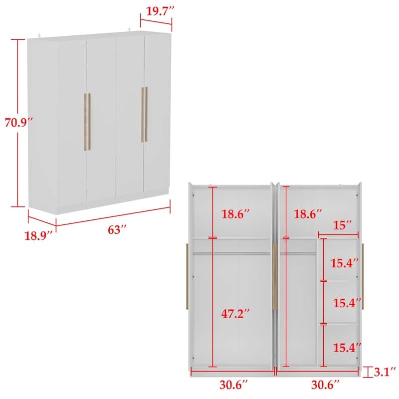 63"W x 70.9"H Armoire Two Cabinet With Four Doors Large