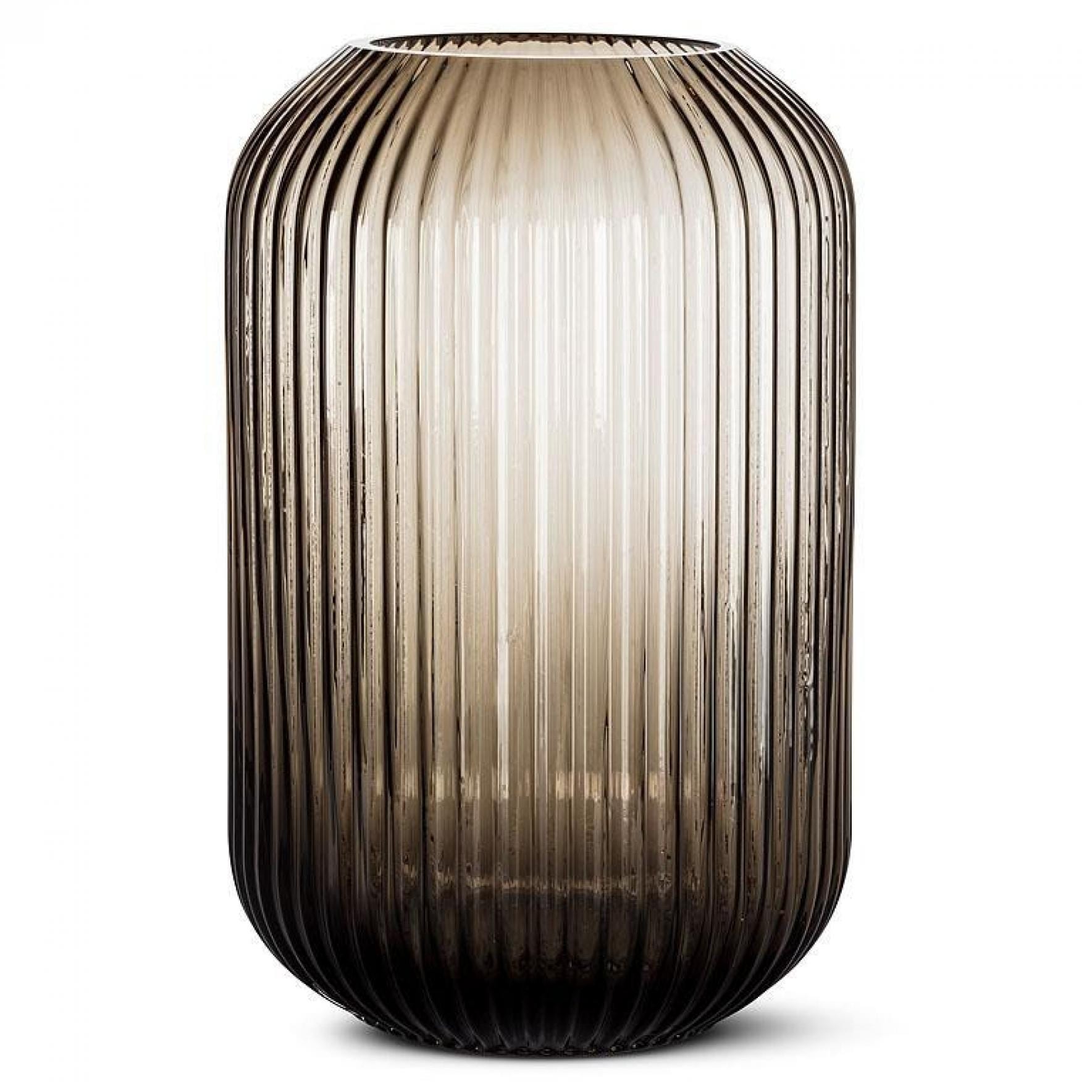 Gray Ridged Capsule Shaped Vase
