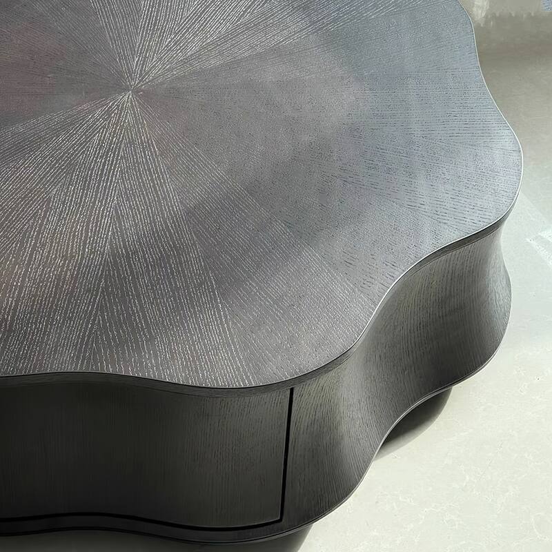 36-Inch Italian Irregular Petal Coffee Table with Storage Black - L 39.37'×W 39.37'×H 12.2'
