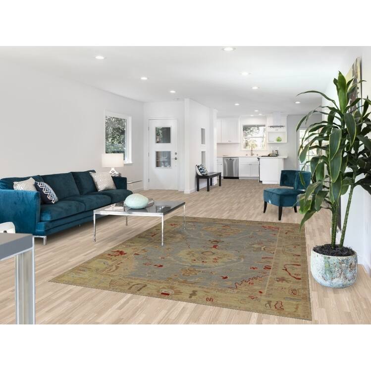 Hand Knotted Oriental 100% Wool Carpet Transitional All-Over Navy Blue & Blues Oushak Area Rug - 8' 8'' X 5' 11''