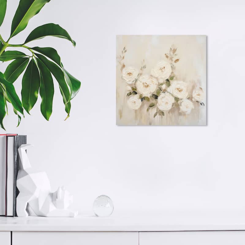 Wynwood Studio Canvas Floral and Botanical Vanilla Scent Flowers White and Cream White Rustic Wall Art Canvas Print - 12 x 12