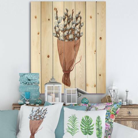 Designart 'Bunch of Willow Twigs I' Farmhouse Print on Natural Pine Wood