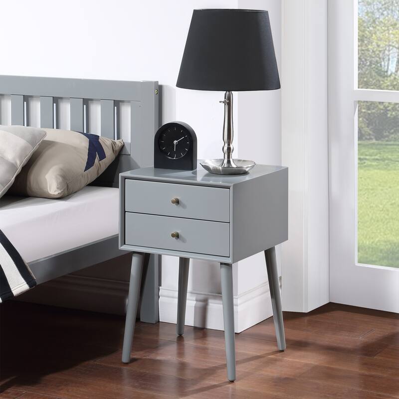 Nightstand with 2-Drawers, Small Side End Table with Storage - Gray