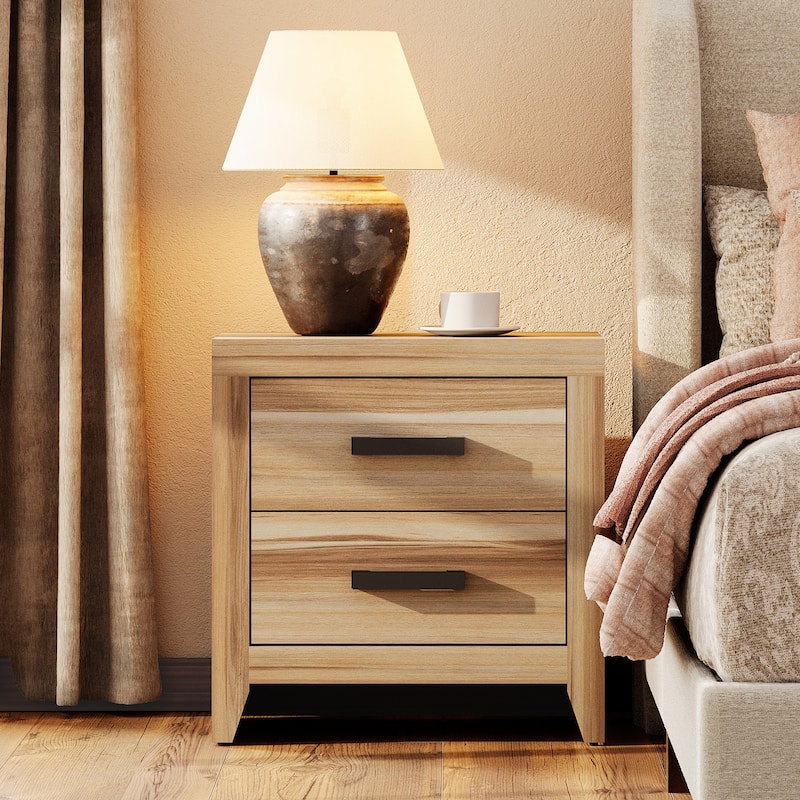 WAMPAT Farmhouse Nightstand with Dual Drawers - Rustic Brown - two-tone - 2-drawer