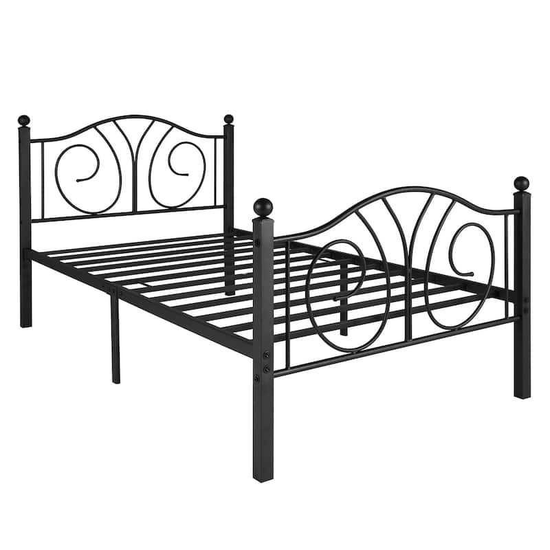 VECELO Platform Bed Frame with Scroll Headboard, Twin/Full/Queen Size Beds
