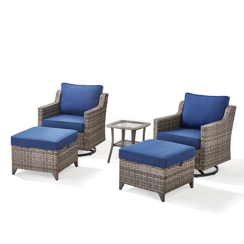 Pocassy Wicker Patio Glider Swivel Chair Ottoman Furniture Set.