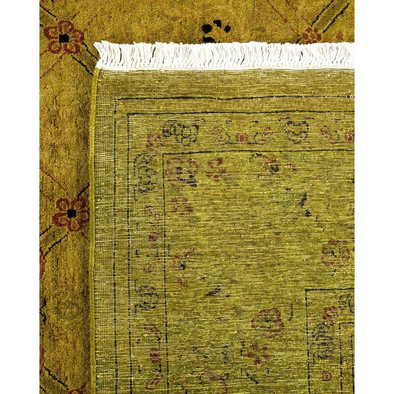 Overton Hand Knotted Wool Vintage Inspired Modern Contemporary Overdyed Green Area Rug - 6' 1" x 12' 4"