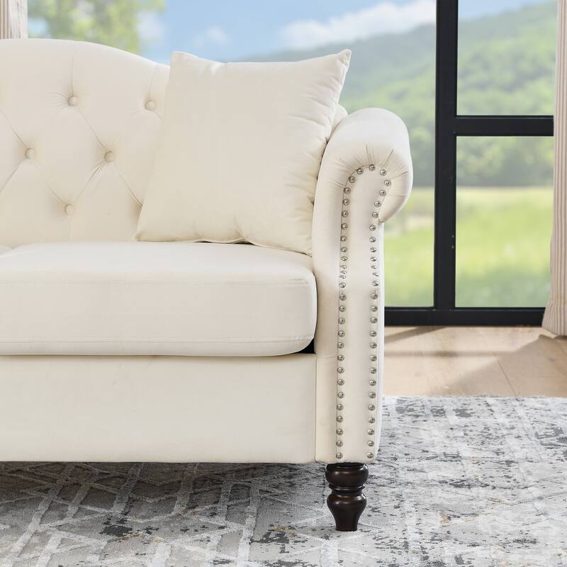 2-Pieces Chesterfield Velvet 3+2-Seater Combination Sofa Set with Nailhead Trim, Tufted Low Back, and Removable Cushions