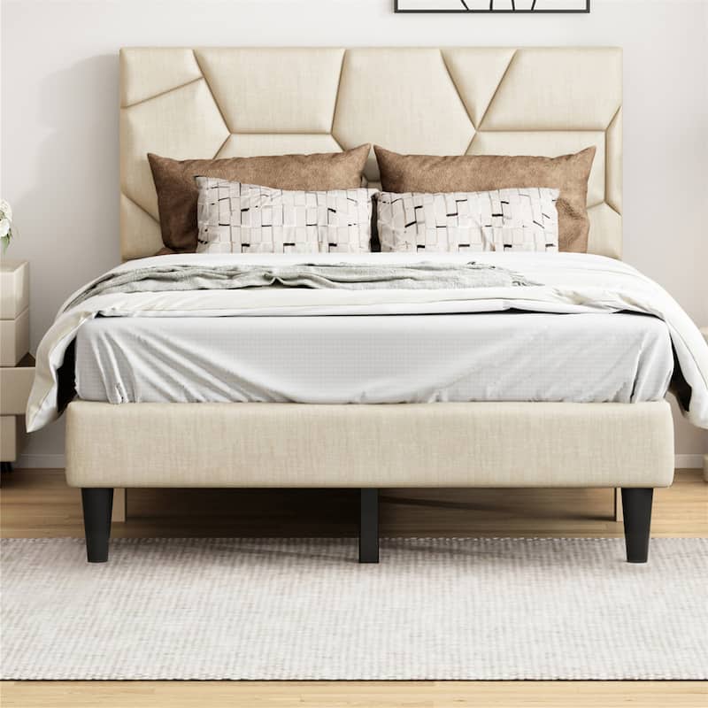 Full/Queen Linen Bed Frame with Storage Headboard,No Noise - Full