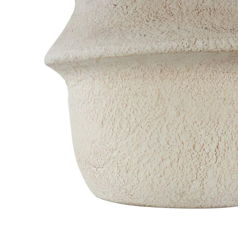 Paper Mache Fluted Vase with Brown Distressed Texturing and Ring Handle - Cream - Roche River Decor