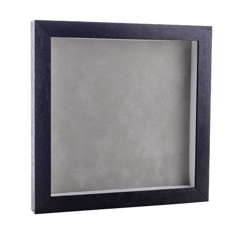 12x12 Shadow Box Frame Textured Black Wood Includes a Light Grey Real Suede Texture Acid-Free Backing Board - Holds 12x12 Photo