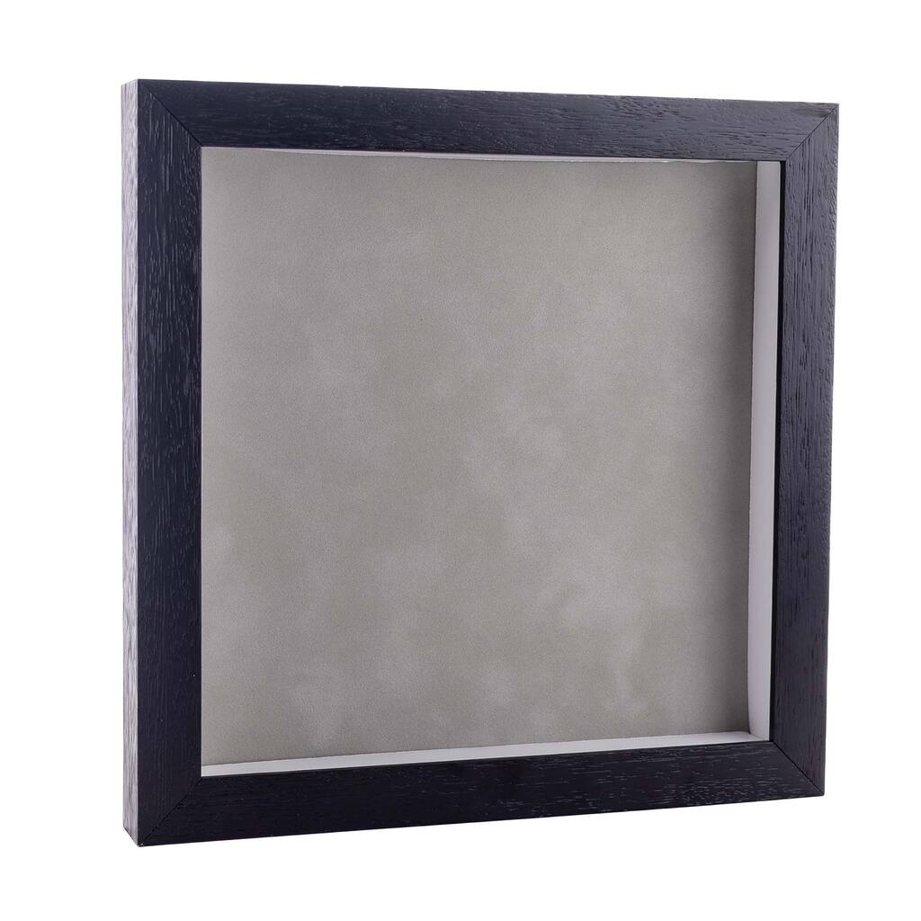 20x20 Shadow Box Frame Textured Black Wood Includes a Light Grey Real Suede Texture Acid-Free Backing Board