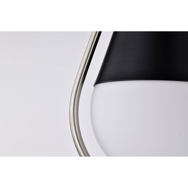 Admiral 1 Light Pendant - 6 Inches - Matte Black and Brushed Nickel Finish - White Opal Glass