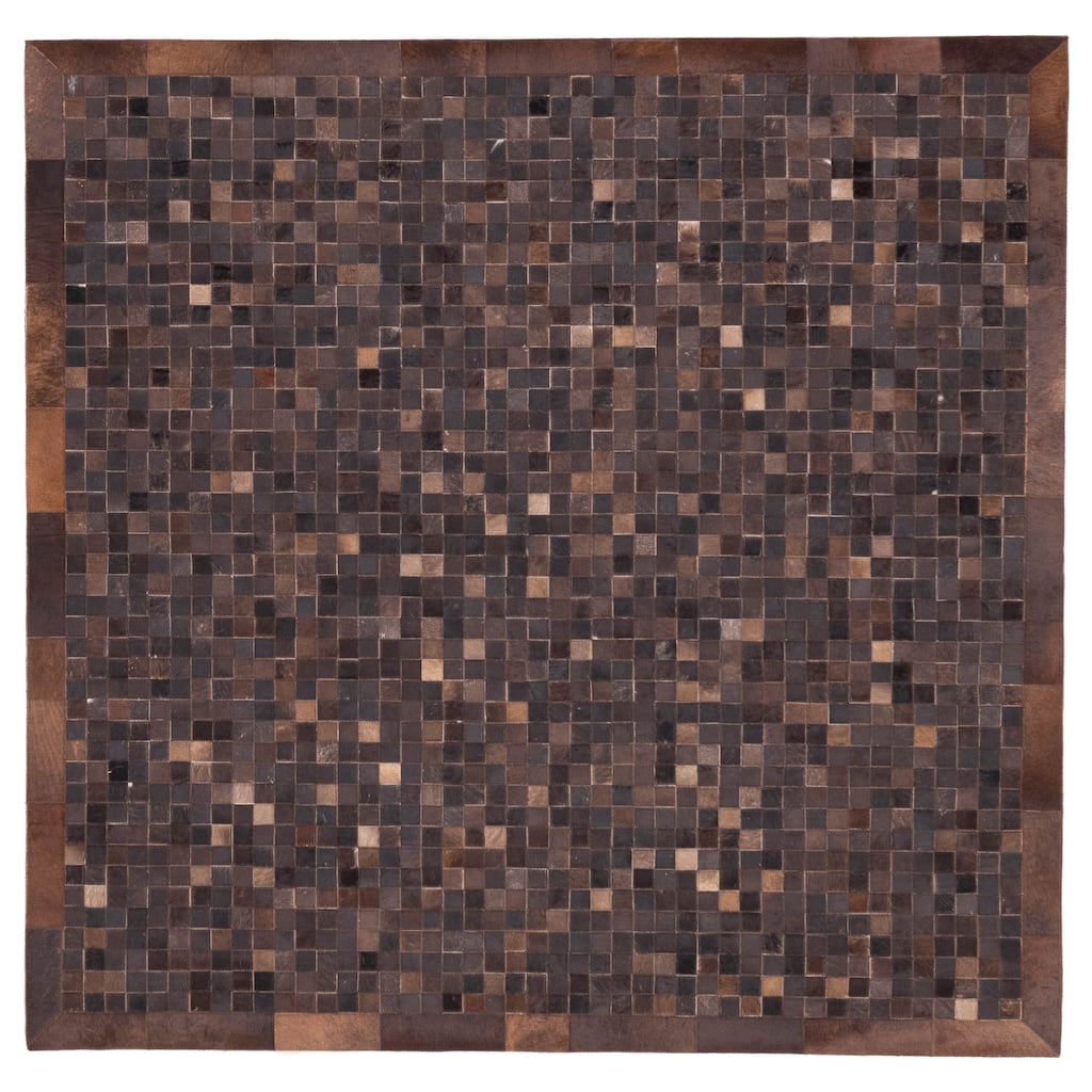 ECARPETGALLERY Handmade Cowhide Patchwork Dark Brown Leather Rug - 6'1 x 6'1