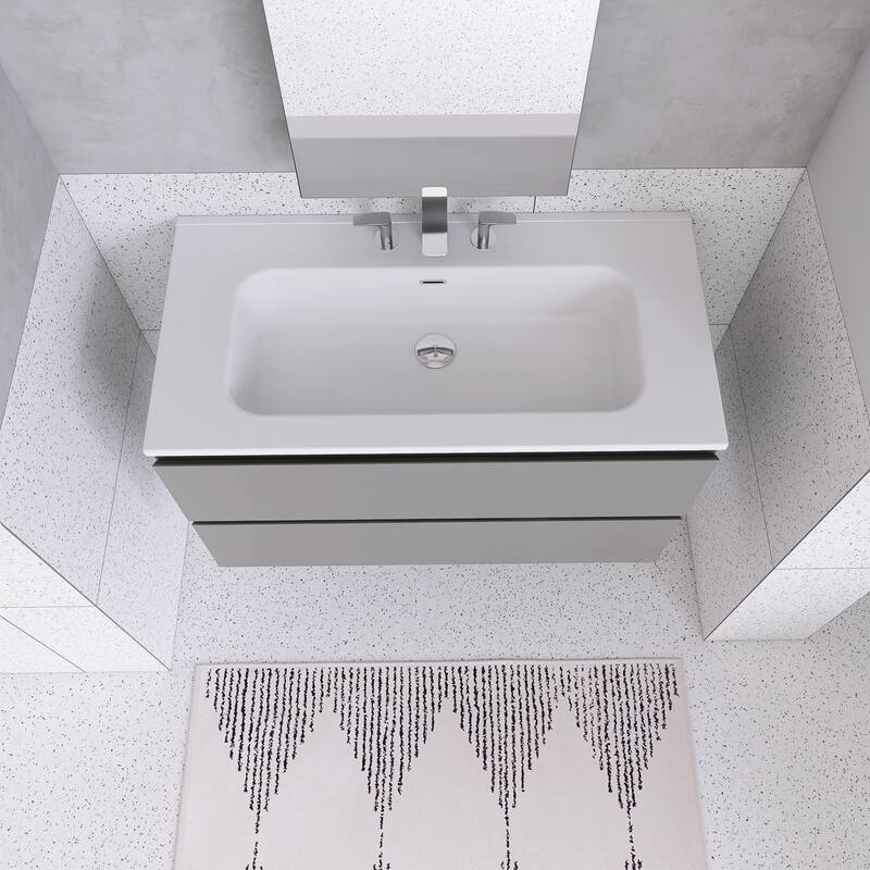Floating Integrated Bathroom Vanity with Ceramic Sink, Three Faucet Holes