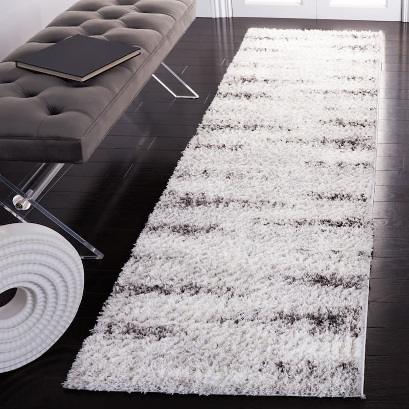 SAFAVIEH Berber Shag Marjanna Modern 1.25-inch Thick Rug - 2'3" x 8' Runner - Grey/Dark Grey