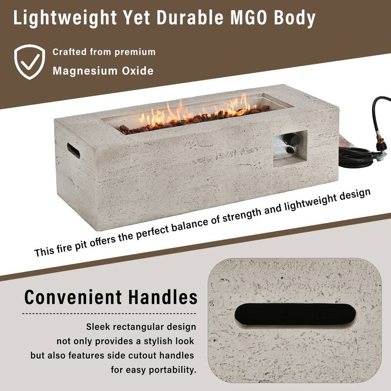 41.9" Outdoor Rectangular Propane Fire Pit 40000 BTU, Heater with Stainless Steel Burner and Free Lava Rocks, Waterproof Cover