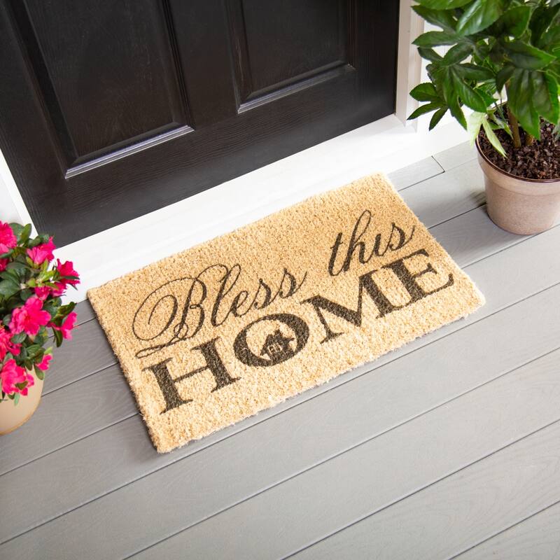 "Bless This Home" Woven Coir Door Mat, 30 x 18"