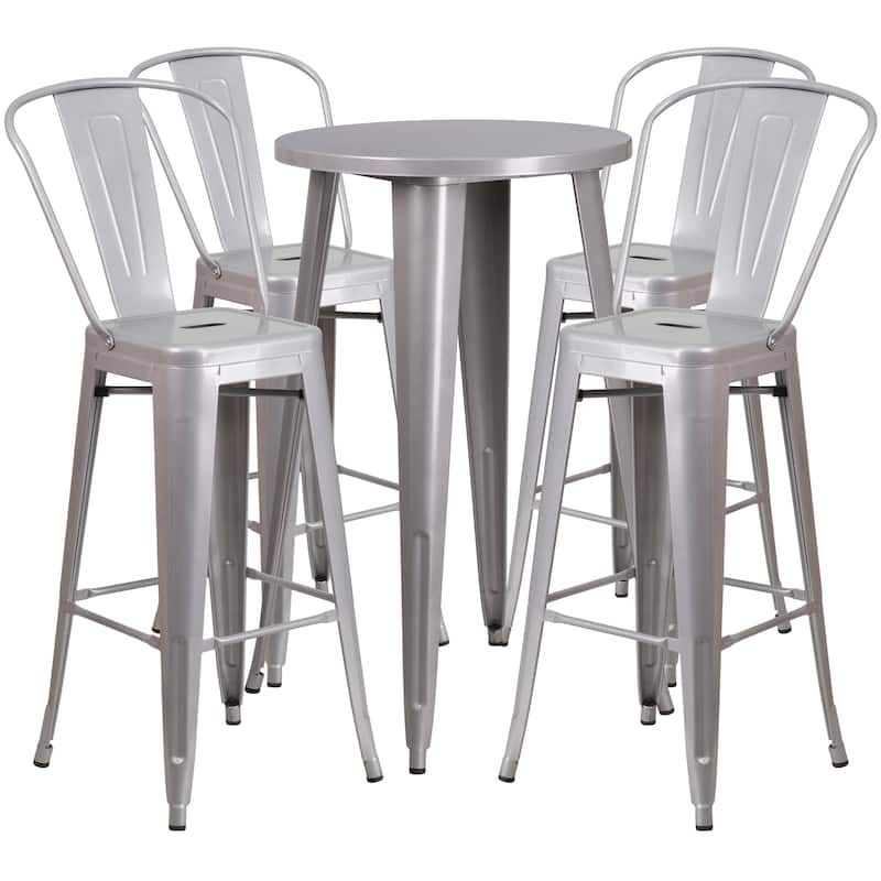 24'' Round Metal Indoor-Outdoor Bar Table Set with 4 Cafe Stools - 24"W x 24"D x 41"H