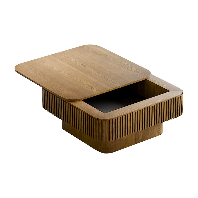 31.5" Modern Square Coffee Table with Storage, Solid Wood Veneer Finish for Living Room, Bedroom & Office