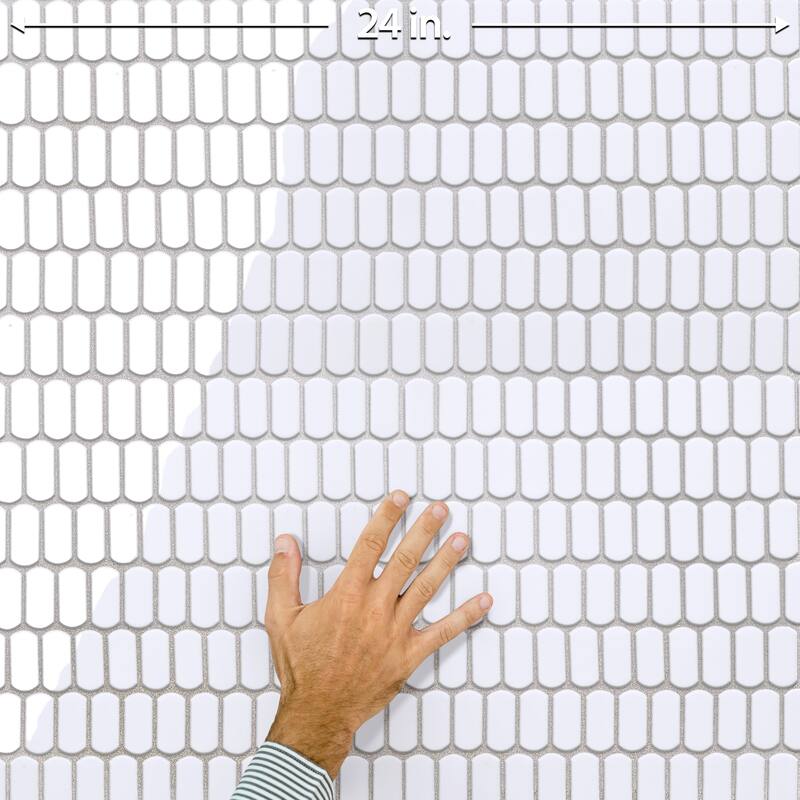 Merola Tile Hudson Capsule Glossy White 12-1/4" x 13-1/8" Porcelain Mosaic Floor and Wall Tile