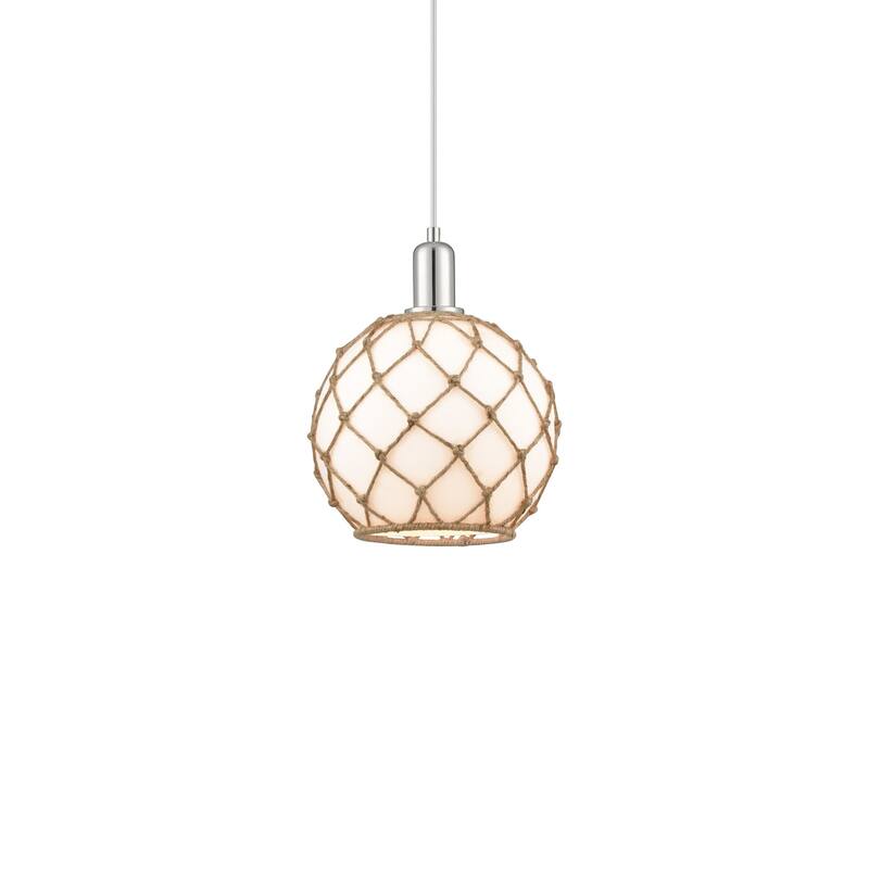 Innovations Lighting 716-1P-13-10 Farmhouse Rope Pendant Farmhouse - Polished Nickel / White Glass with Brown Rope