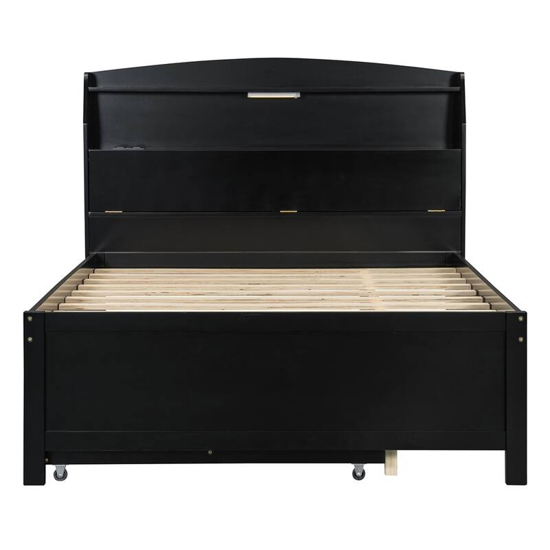 Wooden LED Platform Bed with Trundle