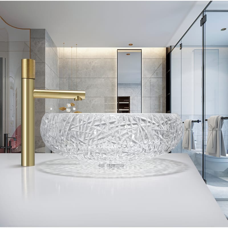 Moonshell Round Basin Glass Crystal Bathroom Vessel Sink - 18"