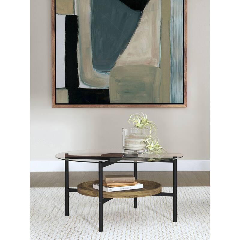 Delfin Round Glass Top Coffee Table Black and Brown