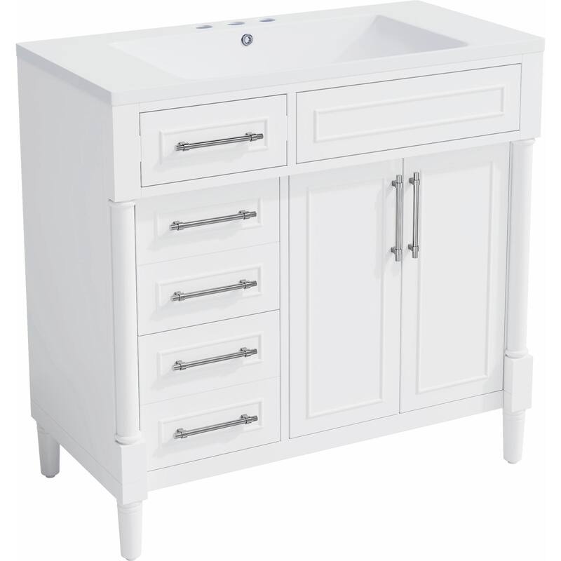 36" Freestanding Bathroom Vanity with Resin Sink and 3 Drawers