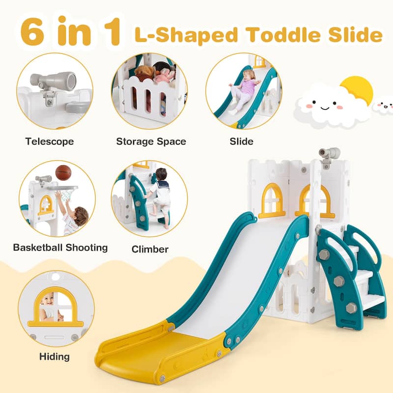 Costway 6 in 1 L-shaped Toddle Slide for Toddlers Age 1-3 Baby Slide