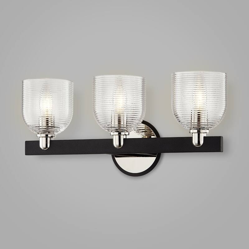 Munich Carbide Black and Nickel Vanity Light w/ Ribbed Glass Shades