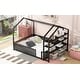 preview thumbnail 6 of 10, Full Size House shape Platform Bed with 3-Removable Storage Shelves, Metal Kids Bed Frame with Fence-shaped Guardrail, Black