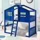 preview thumbnail 1 of 16, Modern & Rustic Style Twin Over Twin Size Solid Wood Frame House Bunk Bed With Ladder and Roof, No Spring Box Needed Blue