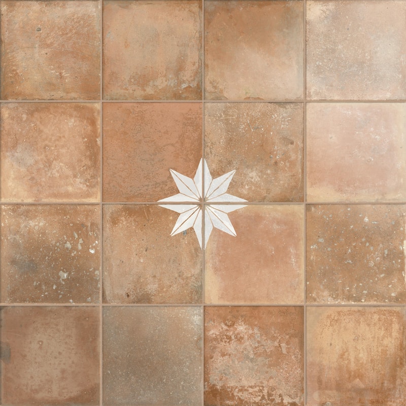 Merola Tile Kings Nonna with White Corner Star 17-7/8" x 17-7/8" Porcelain Floor and Wall Tile