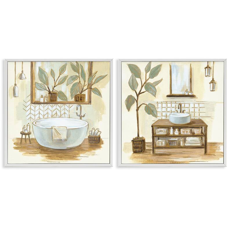 Stupell Sage Green Bathroom Interiors Traditional Plants, 2pc Multi Piece Framed Wall Art Set12 x 12