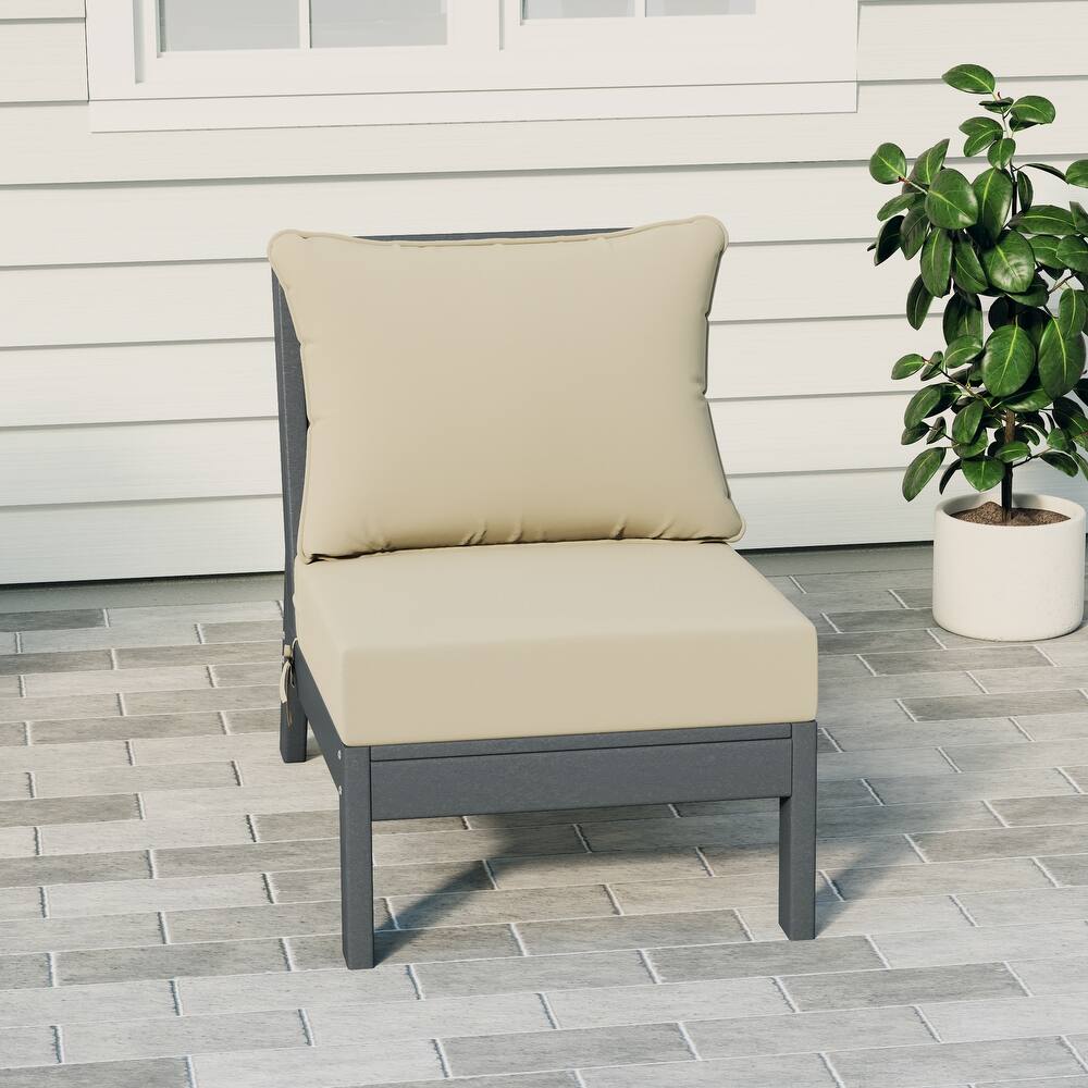 Birchwood All Weather HDPE Outdoor Patio Deep Seating Gray Armless Chair With Cushions (1-Piece)