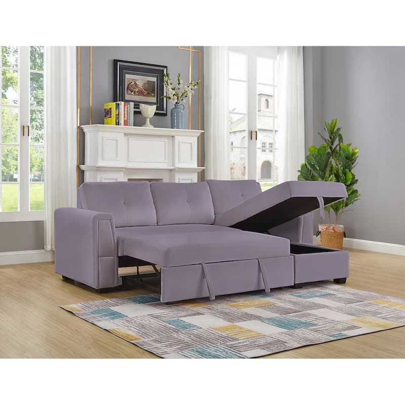 91" Wide Velvet Reversible Sofabed Sectional Sofa & Chaise - 91" Wide