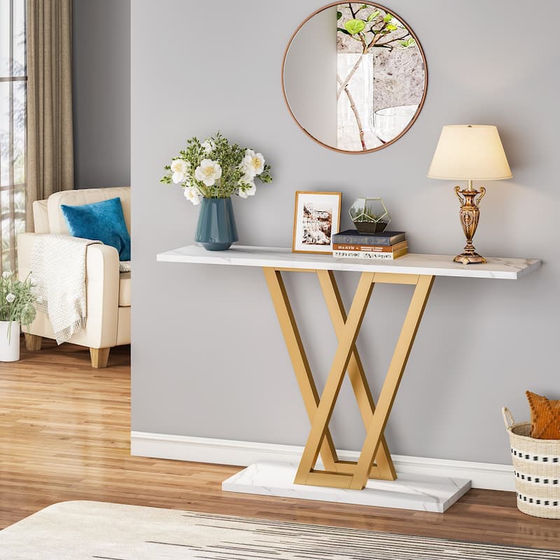 Industrial Console Table For Entryway - Marble White