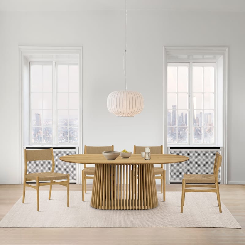 Pasadena Danish Solid Wood Oval Dining Table Set wtih Paper Cord Chairs - Natural Oak