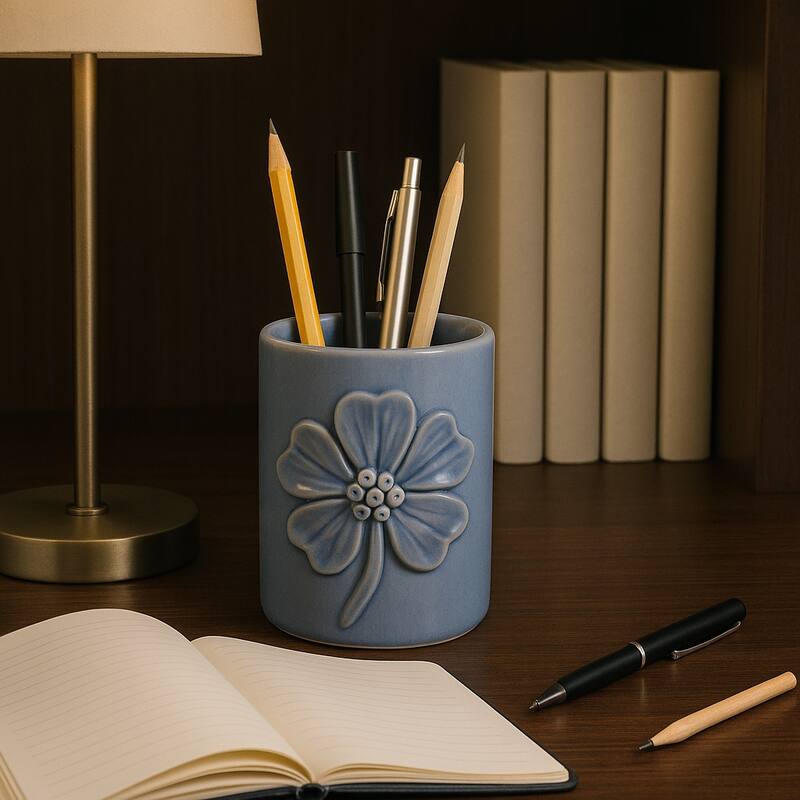 Ceramic Cute Pencil Cup Decorative Flower Office Desk Accessory