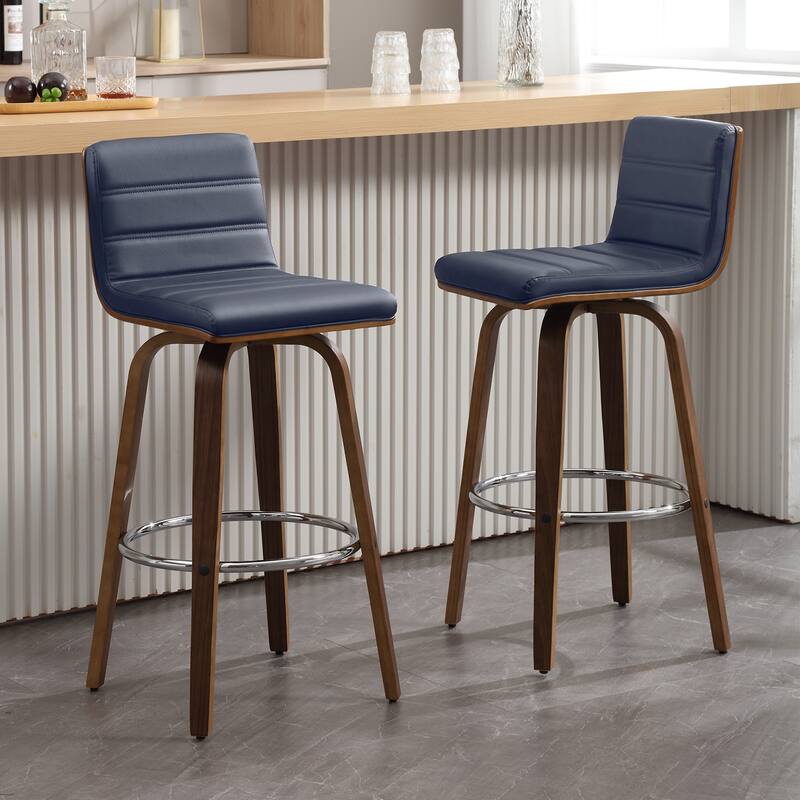 PU Leather Upholstered Swivel Barstools with Back, Set of 4
