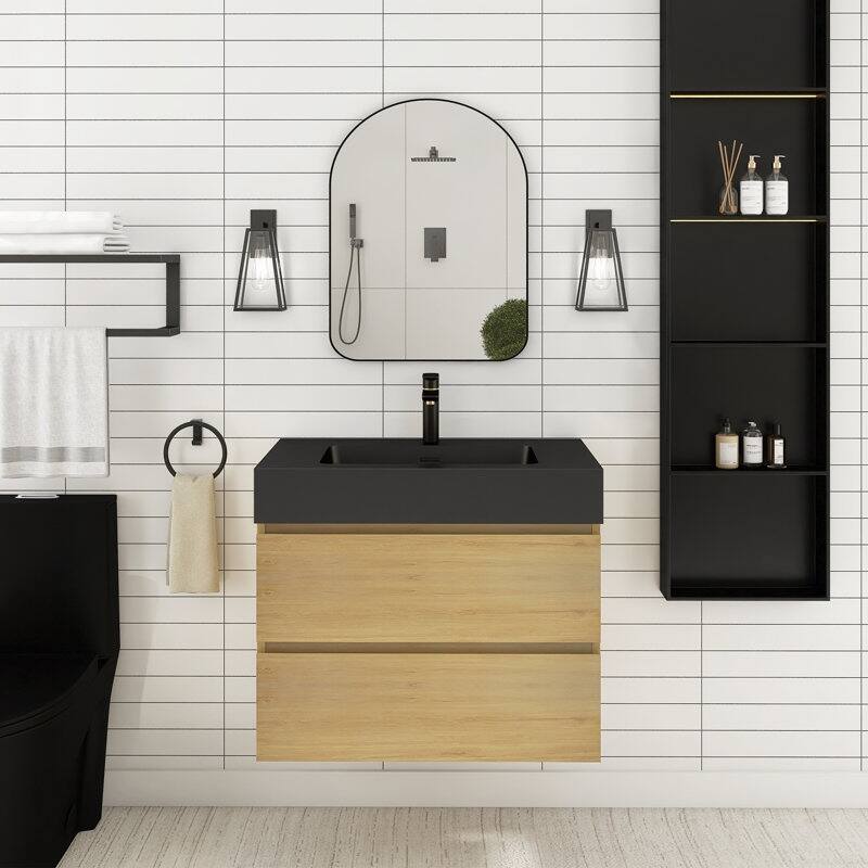 24 in. W x 18 in. D x 25 in. H Single Sink Wall Mounted Bath Vanity for Modern Bathroom Black Sink Basin