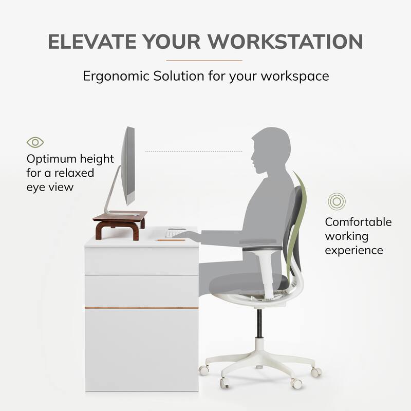 Jani Wood Monitor Stand Riser Desk - Ergonomic Design Stand, Desktop Organizer Table for Home, Office Workspace, Gaming Desk