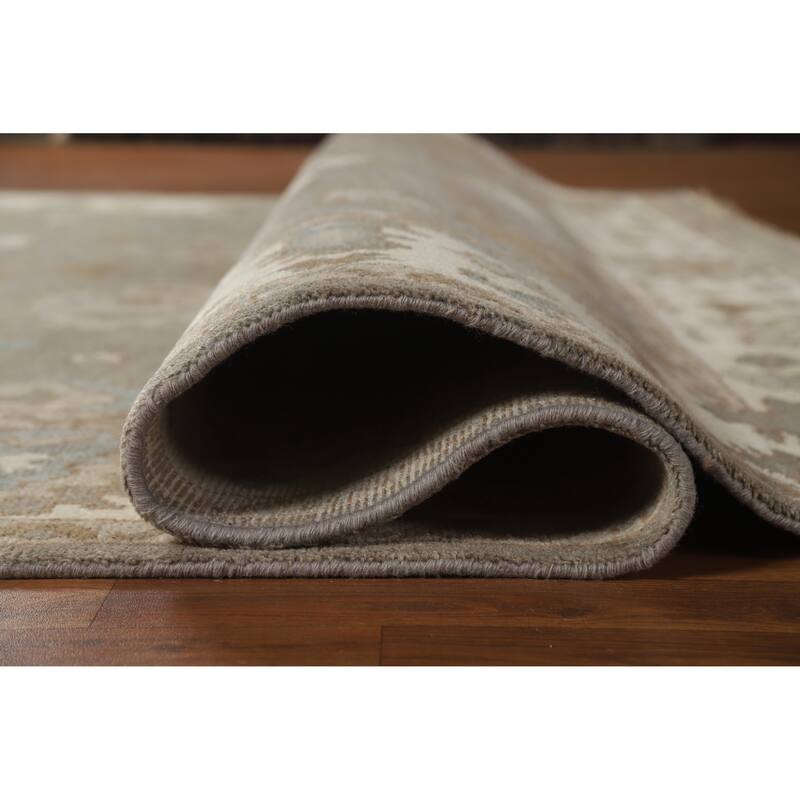 Gray Oushak Indian Area Rug Handmade Floral Transitional Wool Carpet - 7'11" x 10'1"