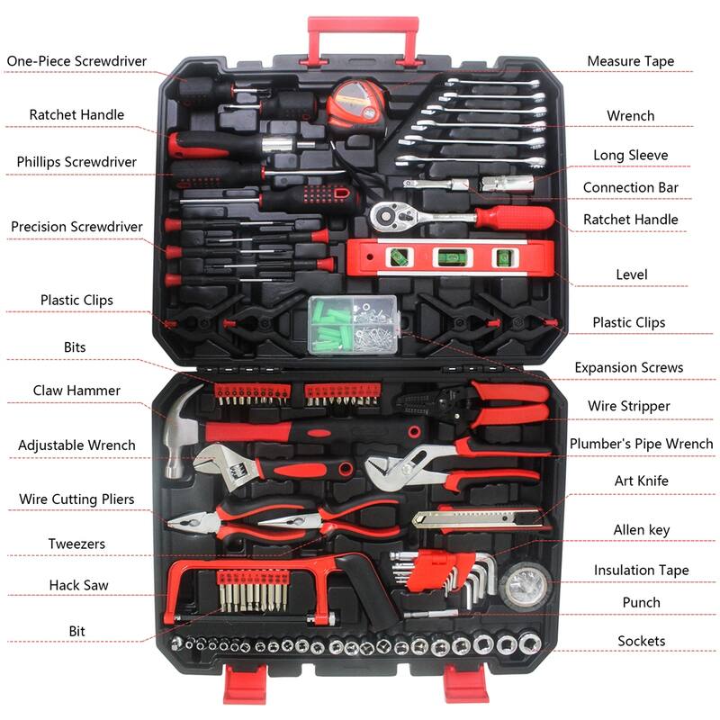 Black Hand Tool Box with Toolset 238Pcs