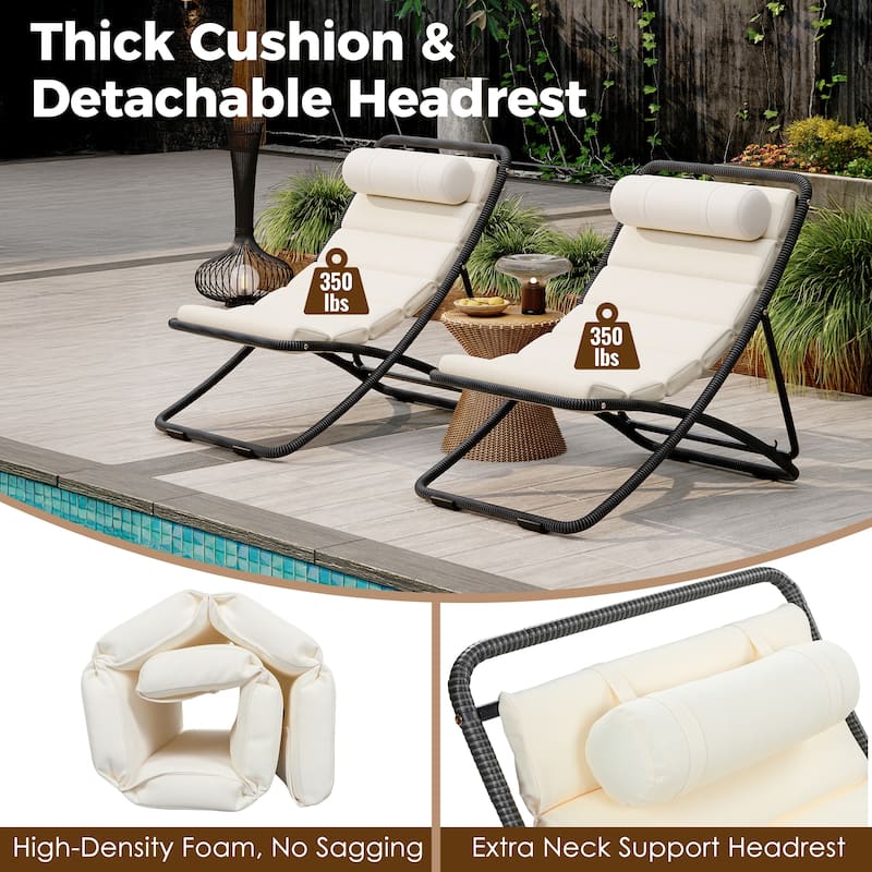 2-Piece Rattan-Wrapped Metal Frame Folding Outdoor Lounge Chair Set by Leisure Zone