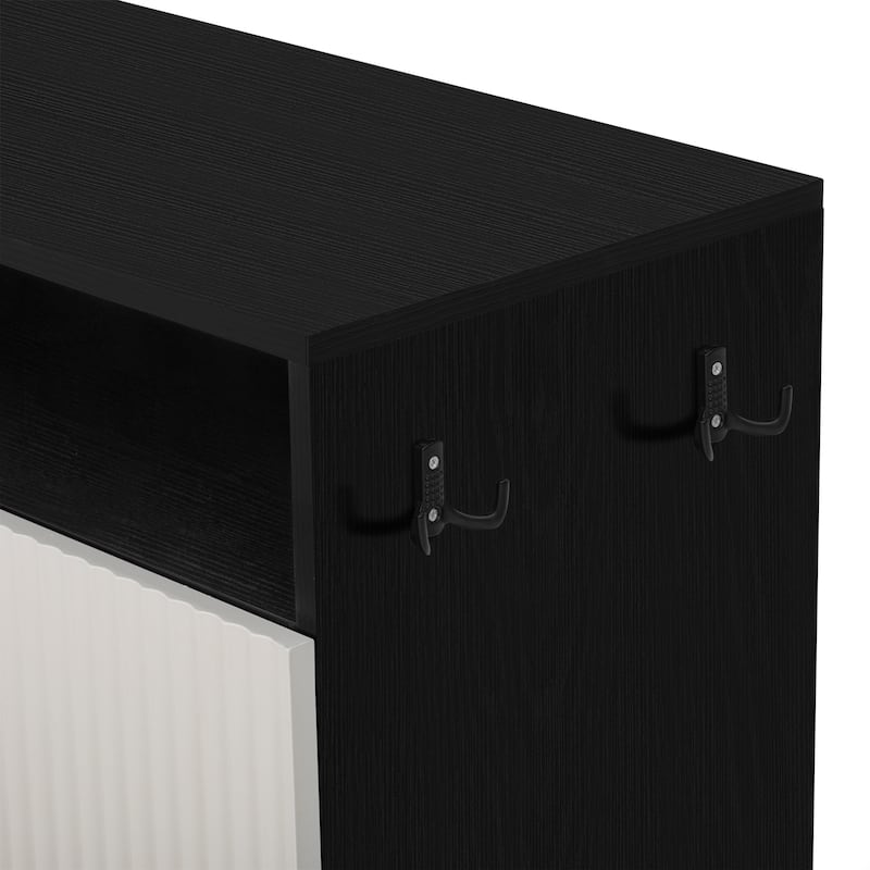 Bayliy 2 Doors Storage Cabinet with Shoe Bench and Adjustable Shelves